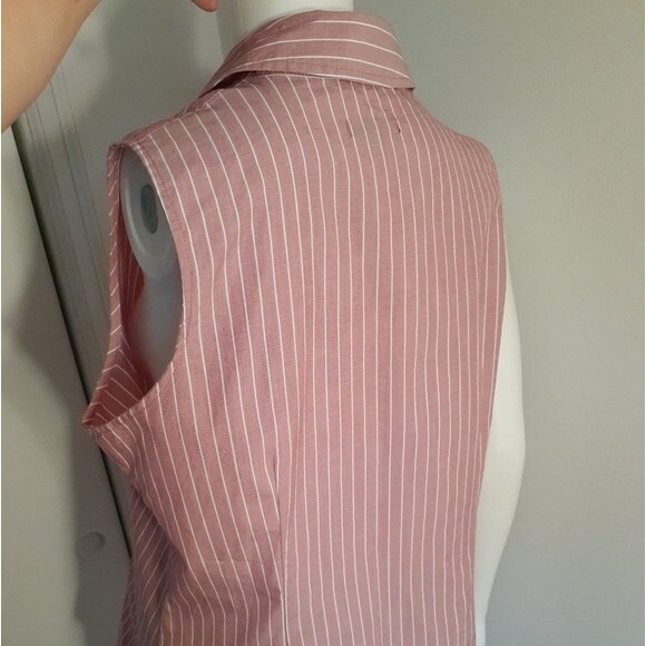 Gap top sleeveless striped cotton button-down pink/red large l career office - Picture 5 of 7